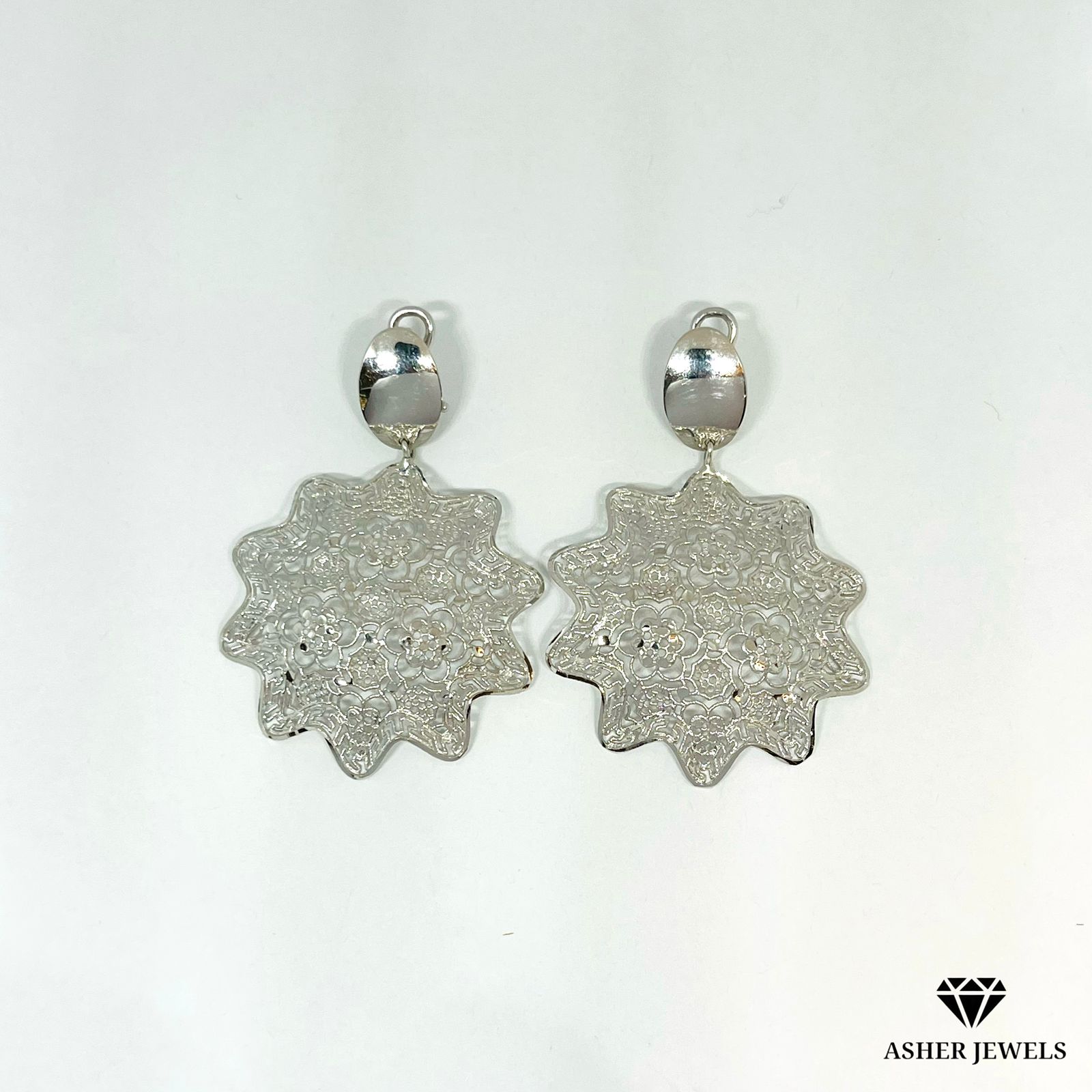 White Gold Flower Earrings